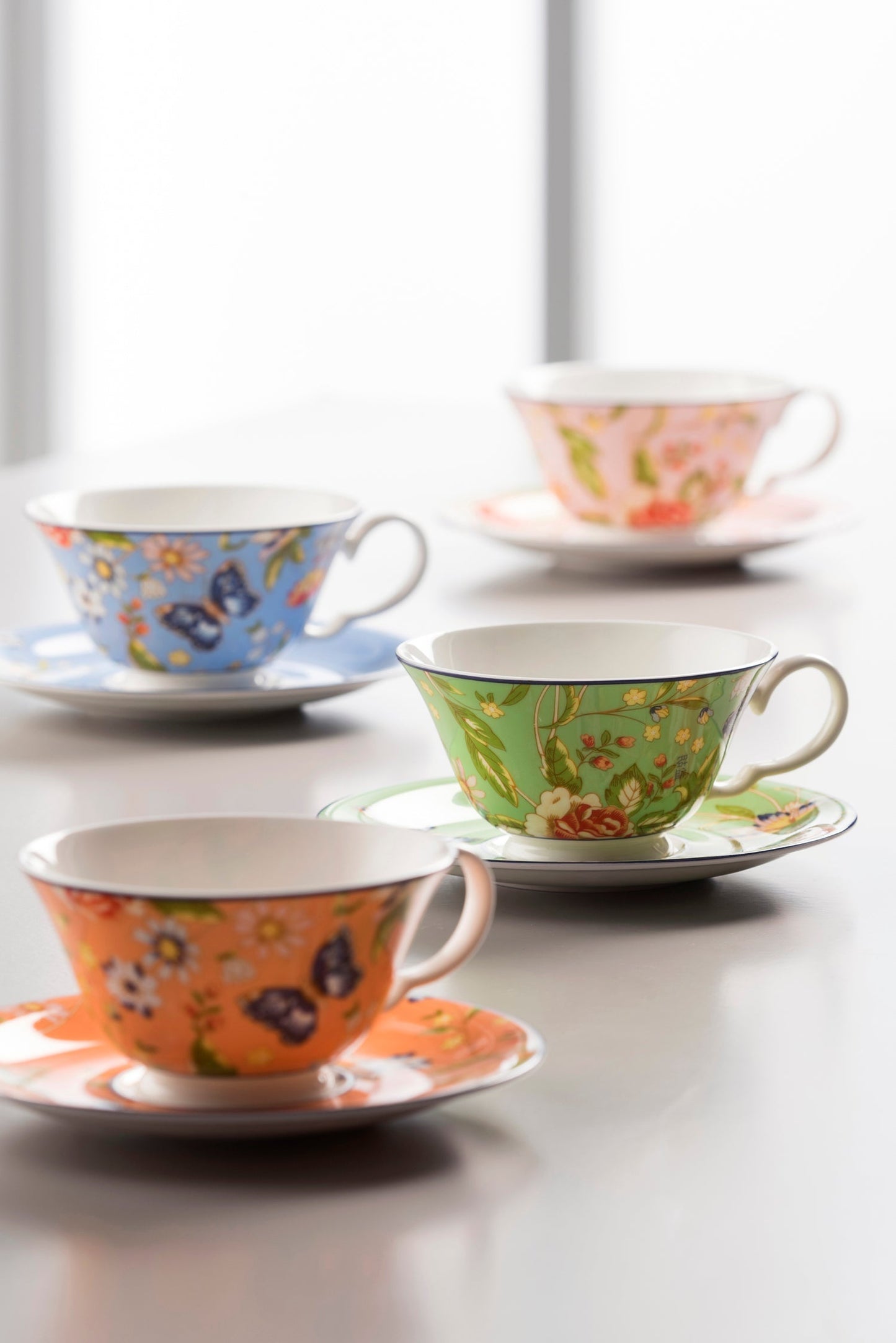 Aynsley Cottage Garden Windsor Teacup and Saucer Set of 4