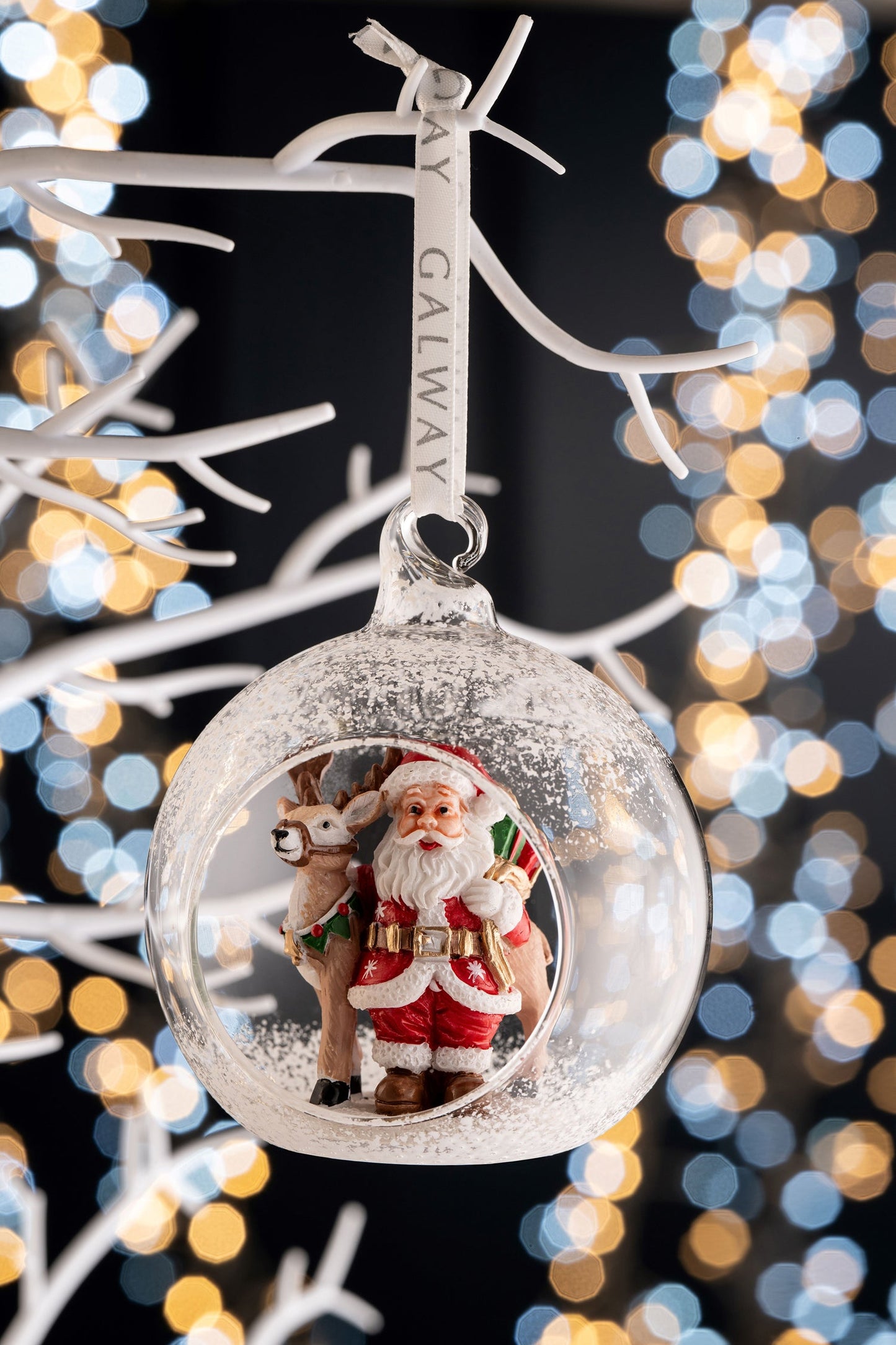 Galway Santa & Reindeer Hanging Bauble Ornament