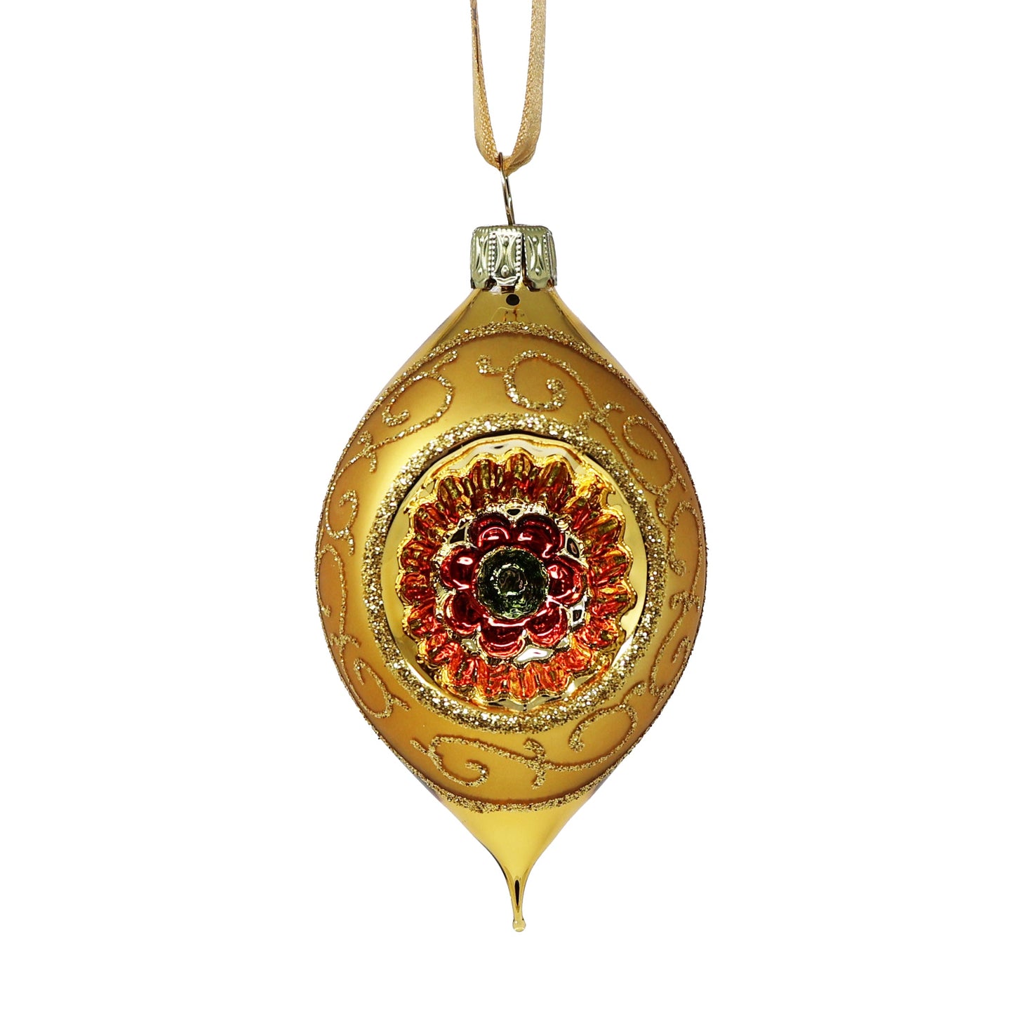 Hand Blown Glass Gold Teardrop Bauble Set of 6