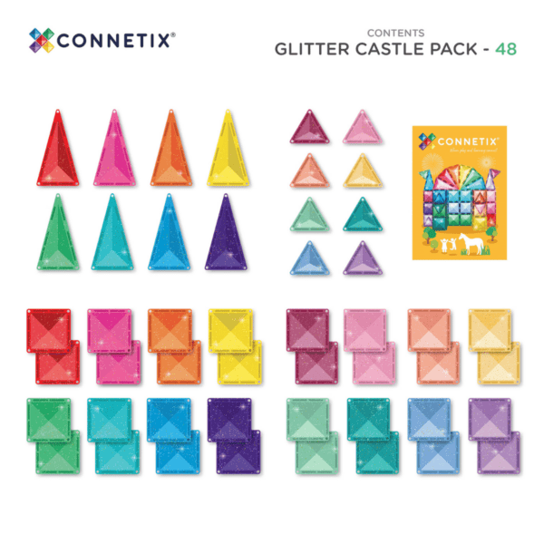 CONNETIX Magnetic Tiles Glitter Castle Pack - 48 Pieces