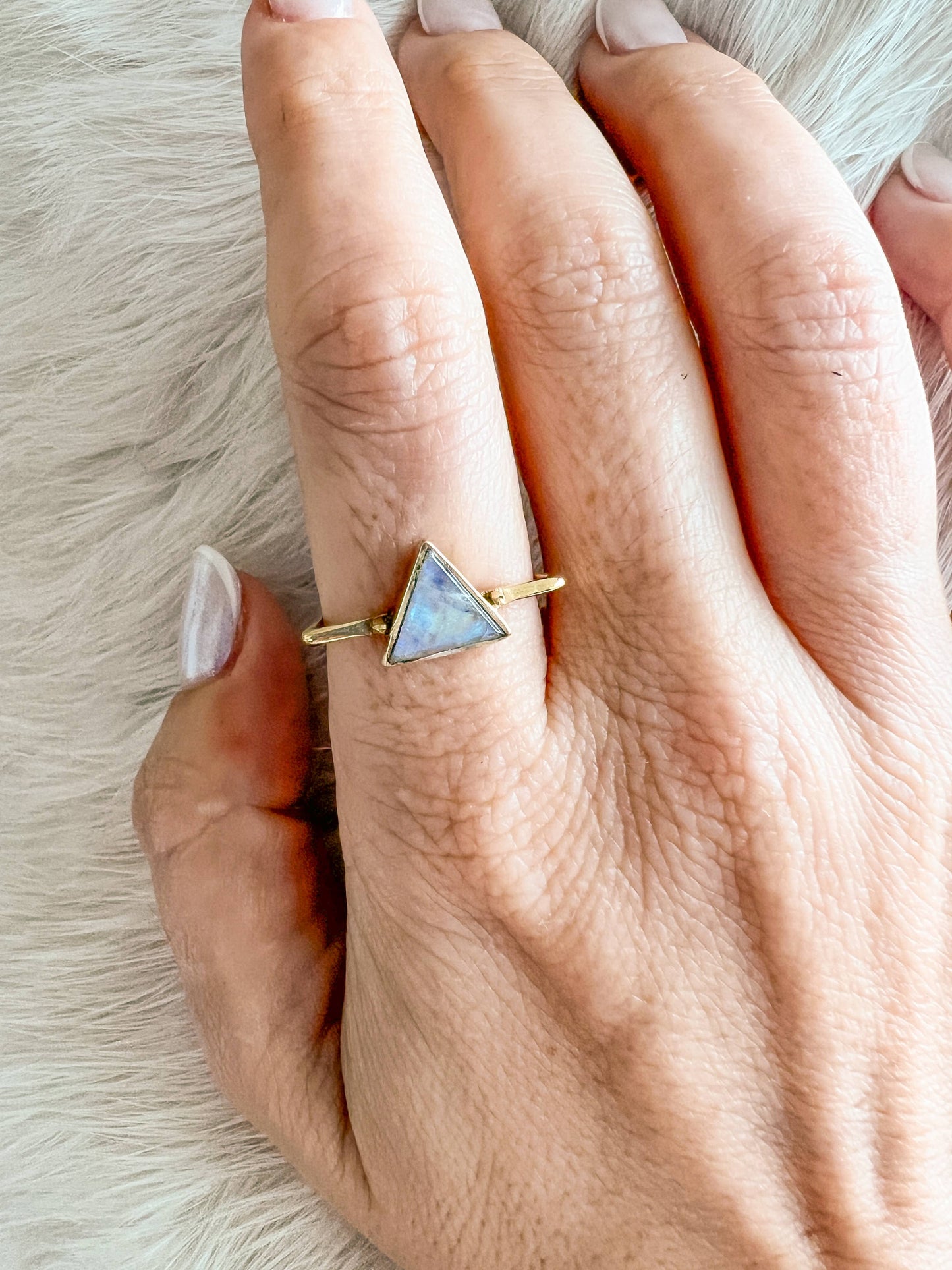 Brass Ring with Triangle Moonstone