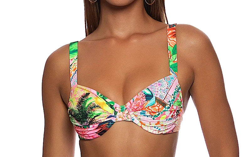 Wide Strap Ruched Underwire-Ring Bikini