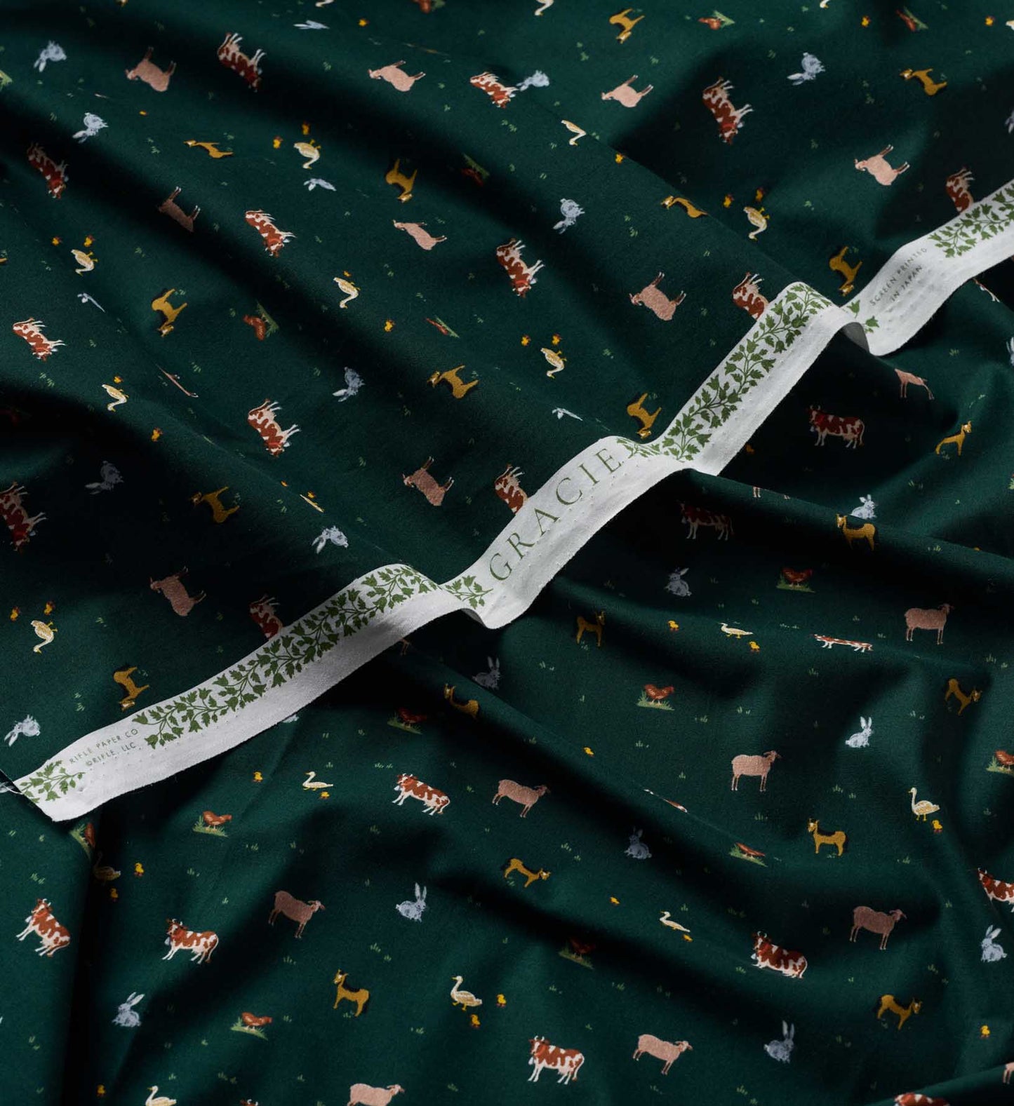 Farm Animals Cotton Fabric - Evergreen
