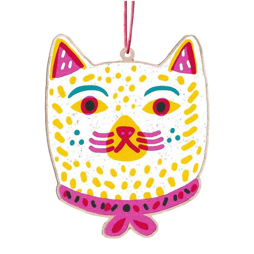 Cat Wearing Ribbon Printed Wooden Decoration - Louise Lockhart
