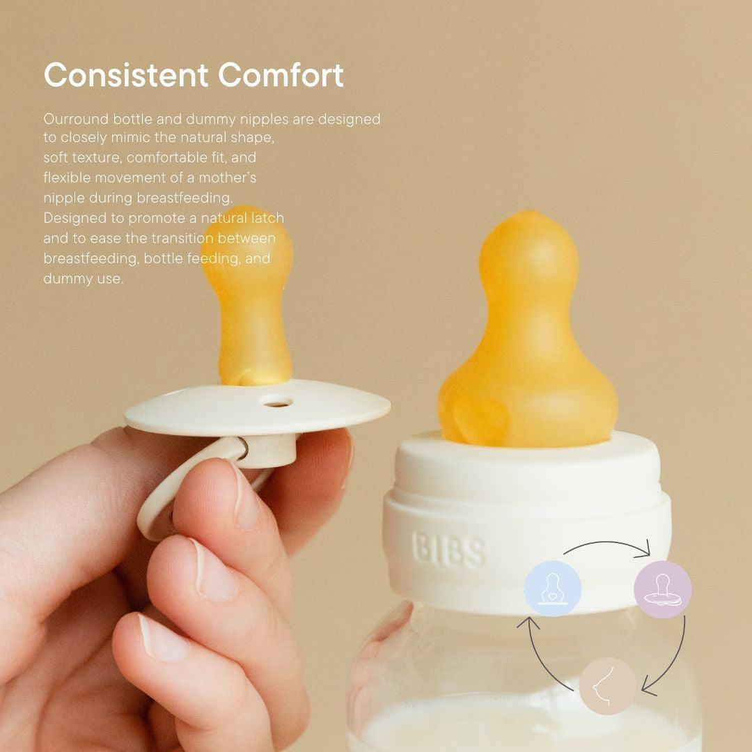 BIBS 2 Pack Slow Flow Glass Baby Bottle Round Latex - 120ml - Ivory