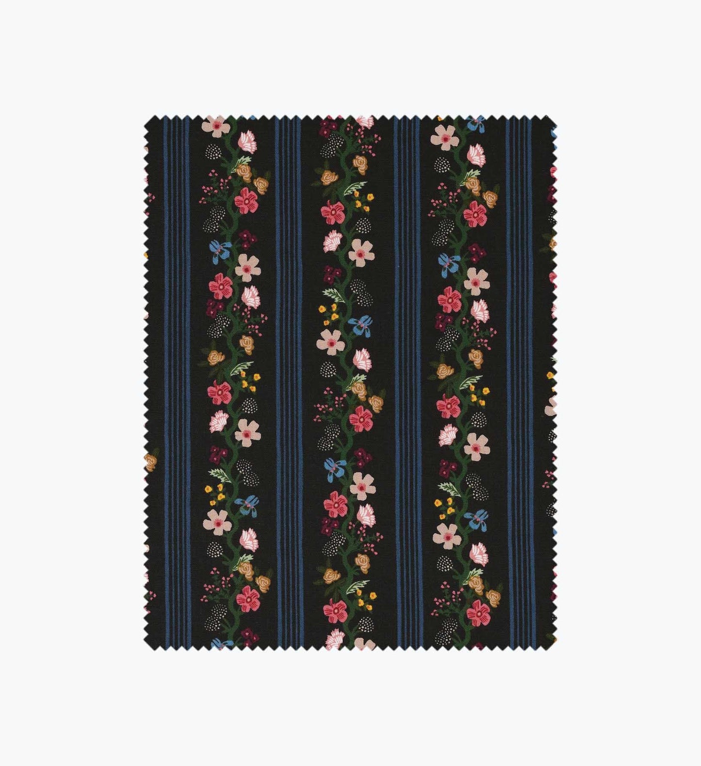 Floral Trellis Stripe Cotton Fabric - Black