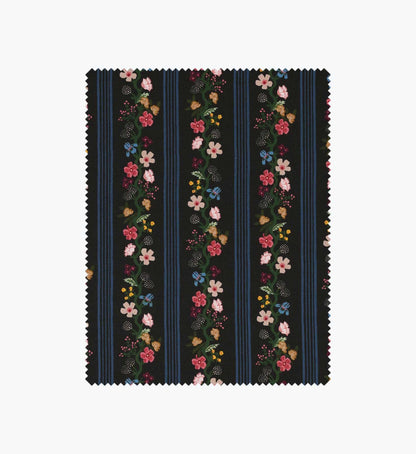 Floral Trellis Stripe Cotton Fabric - Black
