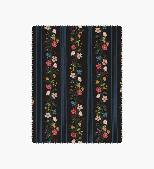 Floral Trellis Stripe Cotton Fabric - Black