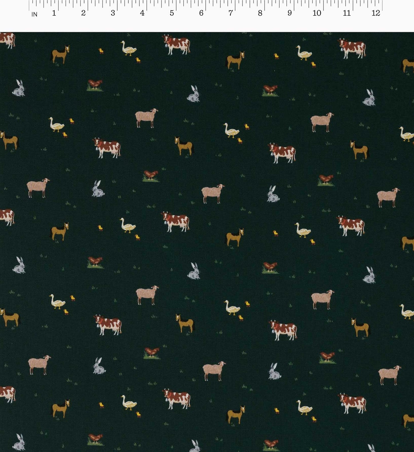 Farm Animals Cotton Fabric - Evergreen