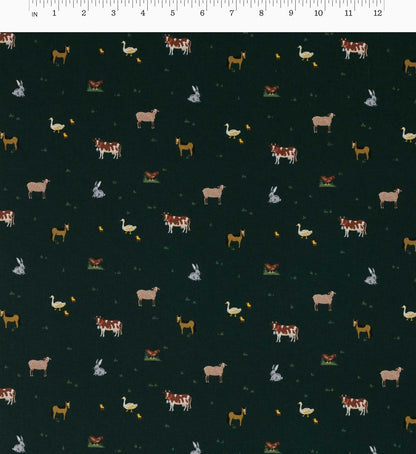 Farm Animals Cotton Fabric - Evergreen