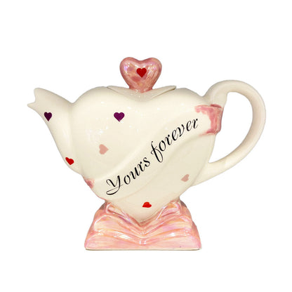 Ceramic Inspirations Heart 'Yours Forever' Teapot - White, Pink