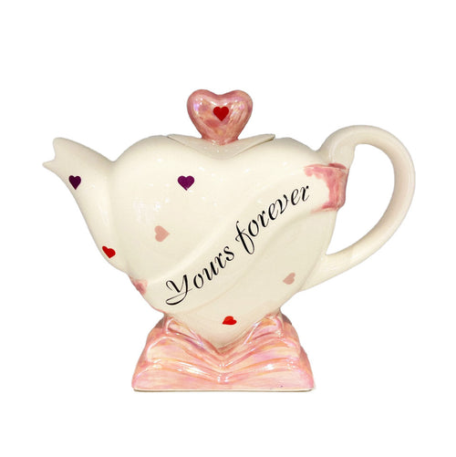 Ceramic Inspirations Heart 'Yours Forever' Teapot - White, Pink