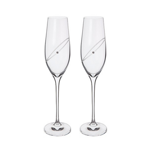 Dartington 25 Years Silver Anniversary Clear Champagne Flute Pair