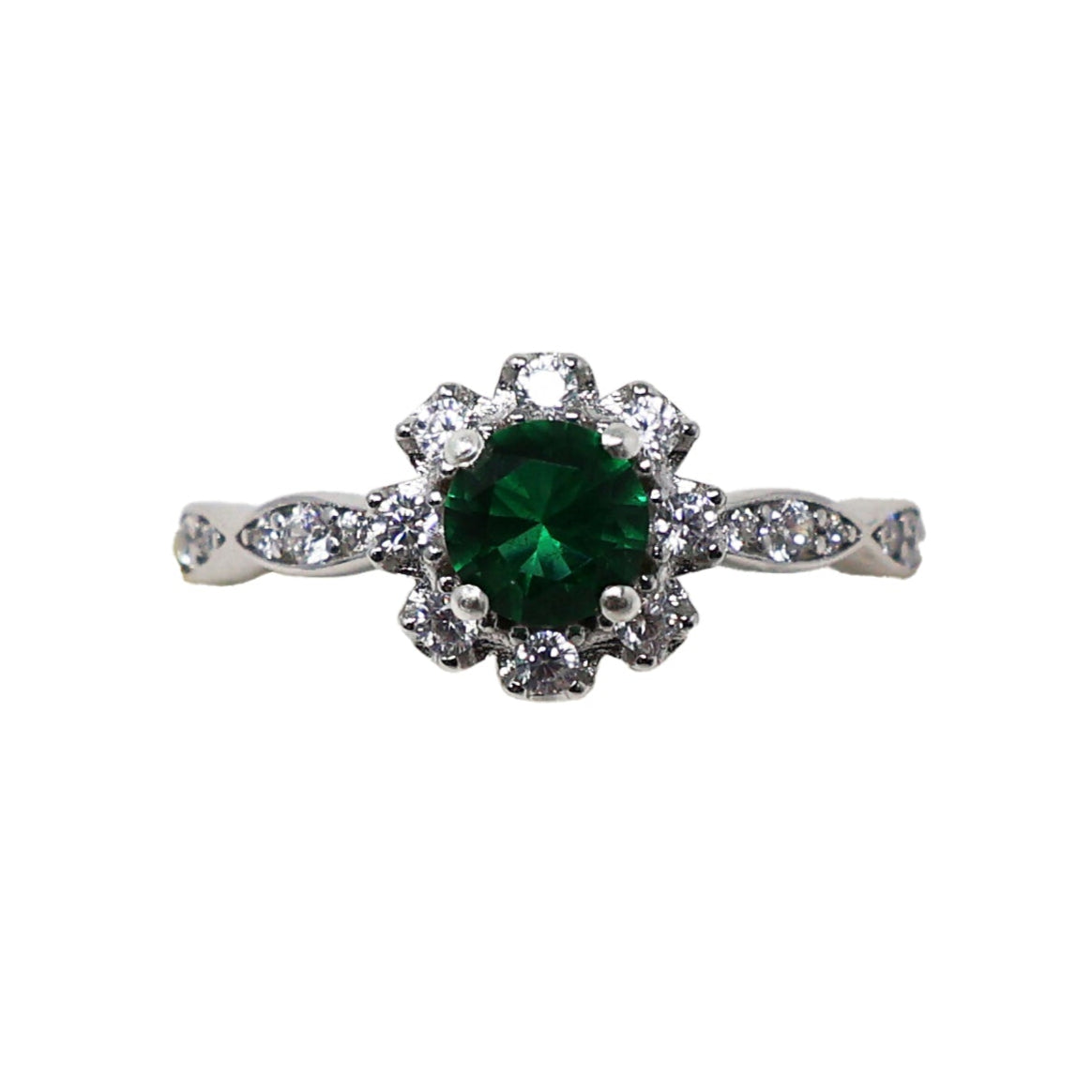 Goviers Emerald Petal Silver Ring