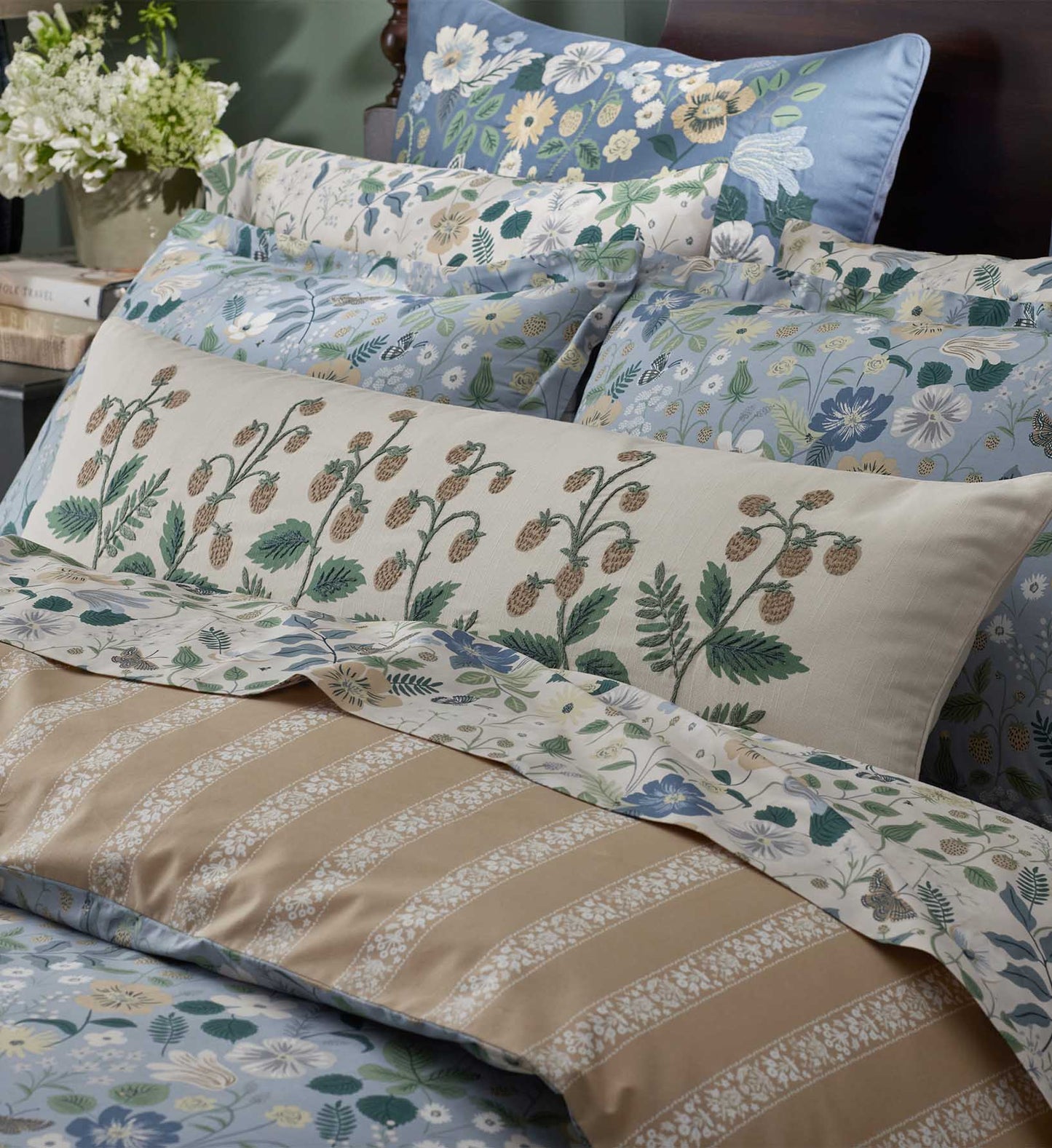 Embroidered Lumbar Pillow Cover - Strawberry Fields