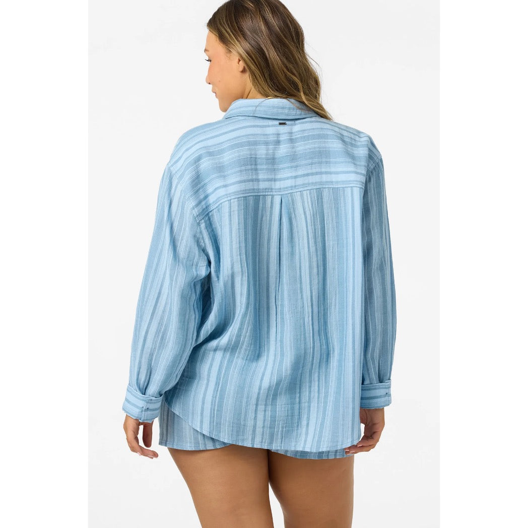 ONEILL - LENI WAVES STRIPE RELAXED LONG SLEEVE TOP | Chambray Blue