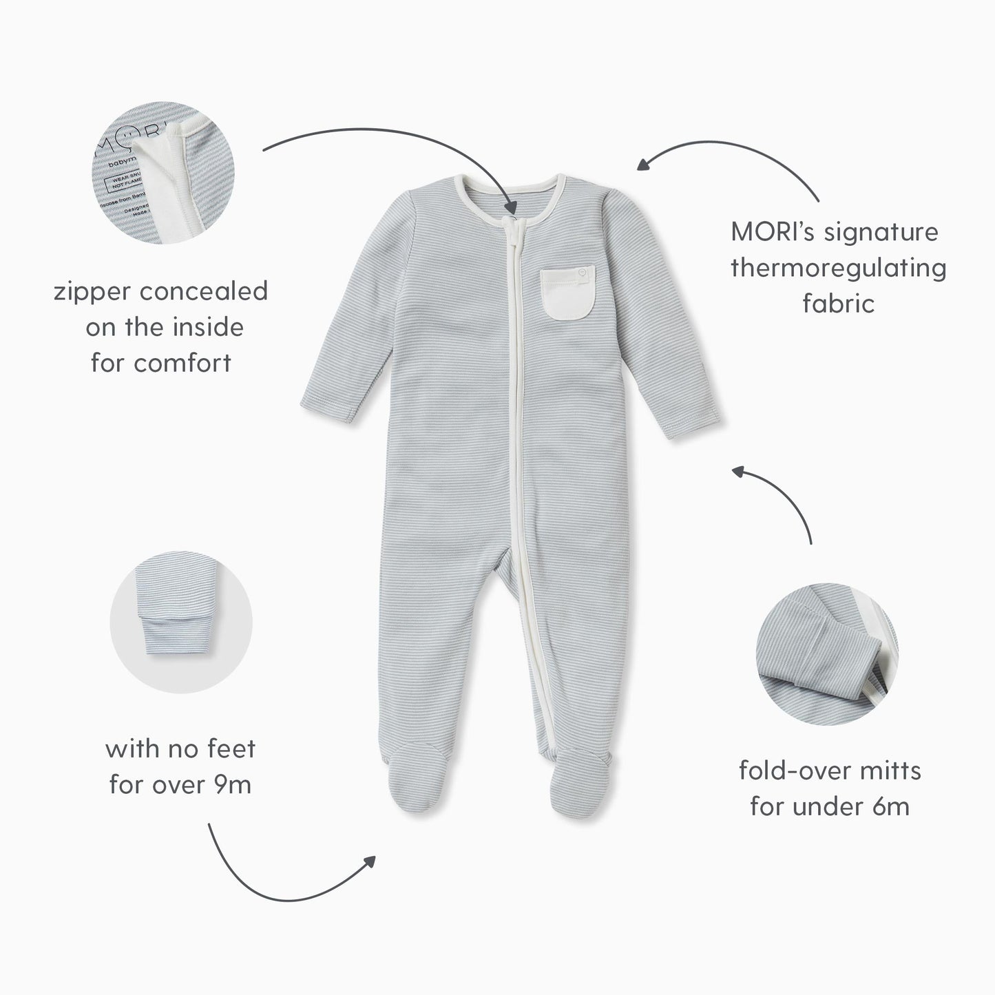 Khaki Cloud Zip-Up Sleepsuit 4 Pack