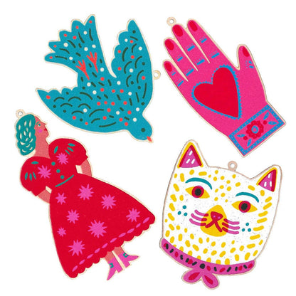 Cat Wearing Ribbon Printed Wooden Decoration - Louise Lockhart