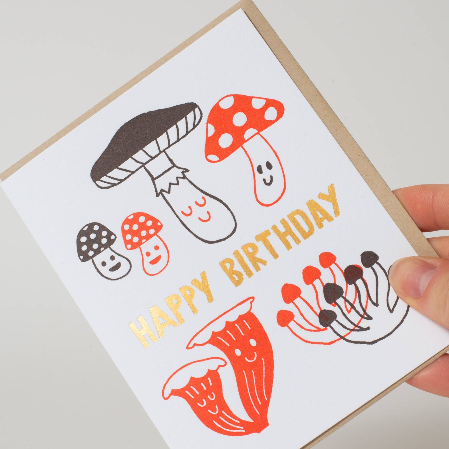 Birthday Mushrooms Letterpress Greeting Card