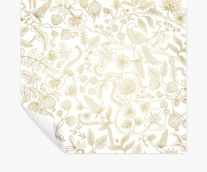 Aviary Peel & Stick Wallpaper - Metallic Gold & Cream