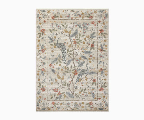 Laurel Peacock Garden Power Loomed Rug - Cream