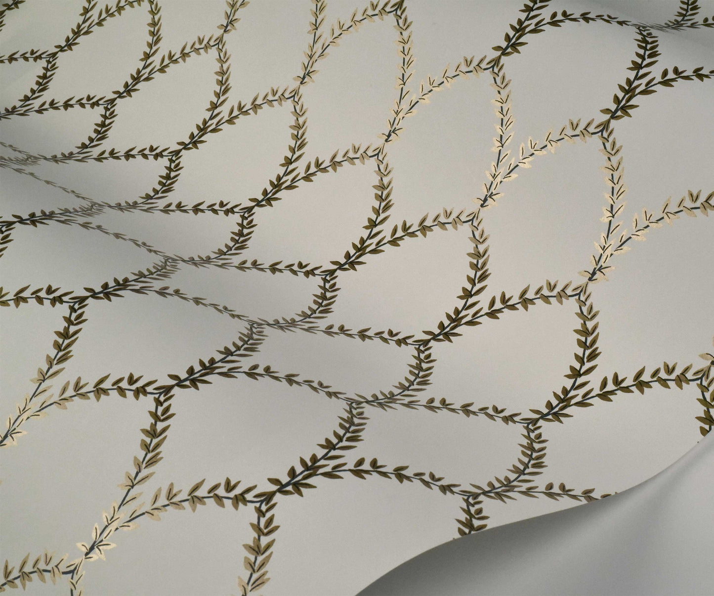 Laurel Wallpaper Sample - Metallic Gold & White