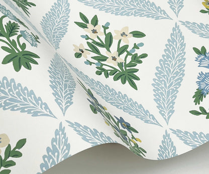 Estee Garden Wallpaper Sample - Blue Multi
